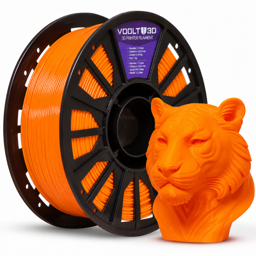 Filamento PETG HF High Fluidity Laranja 1Kg Voolt3D 1,75mm Linha Sólida Para Impressora 3D FDM