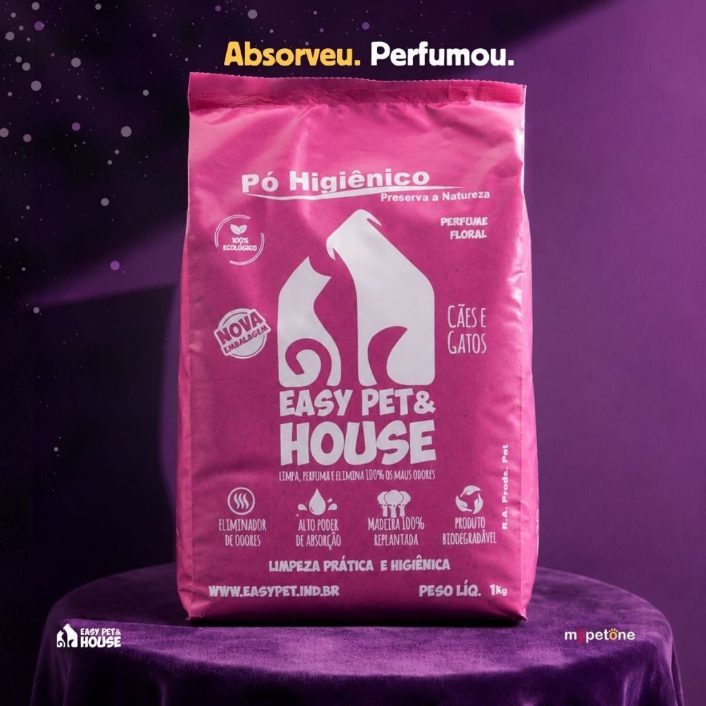 Pó Higiênico 1Kg Antiodor Seca Xixi Eliminador de Odores Cães e Gatos EasyPet Limpeza Fácil com Ação Bactericida · foto 2