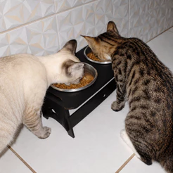 Kit Comedouro Cachorro Gatos Cães Duplo Alumínio Pet Base Mdf Pote Alimentador