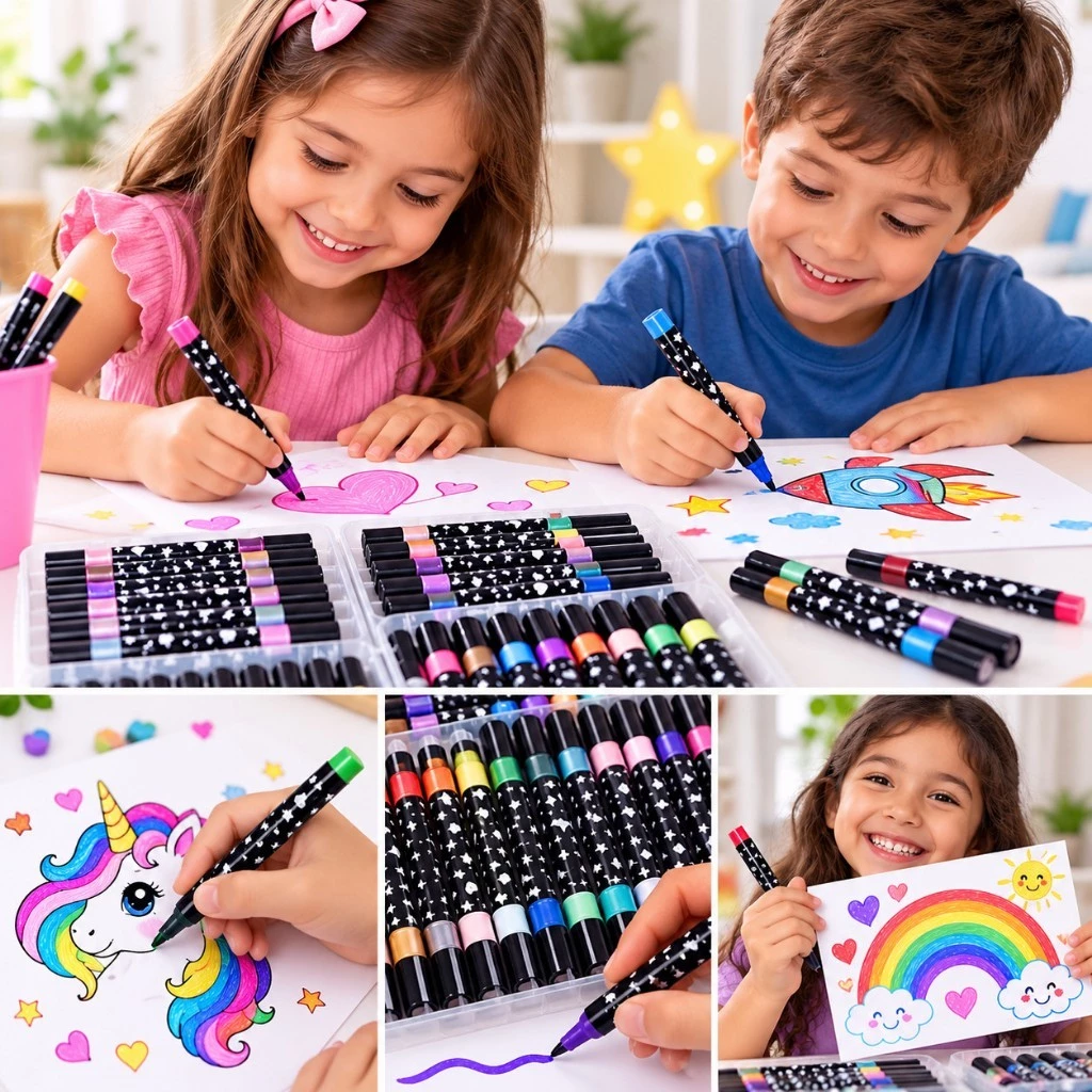 Marcador Metálico Canetinha Glitter Ponta Dupla Desenhos-SLX-123