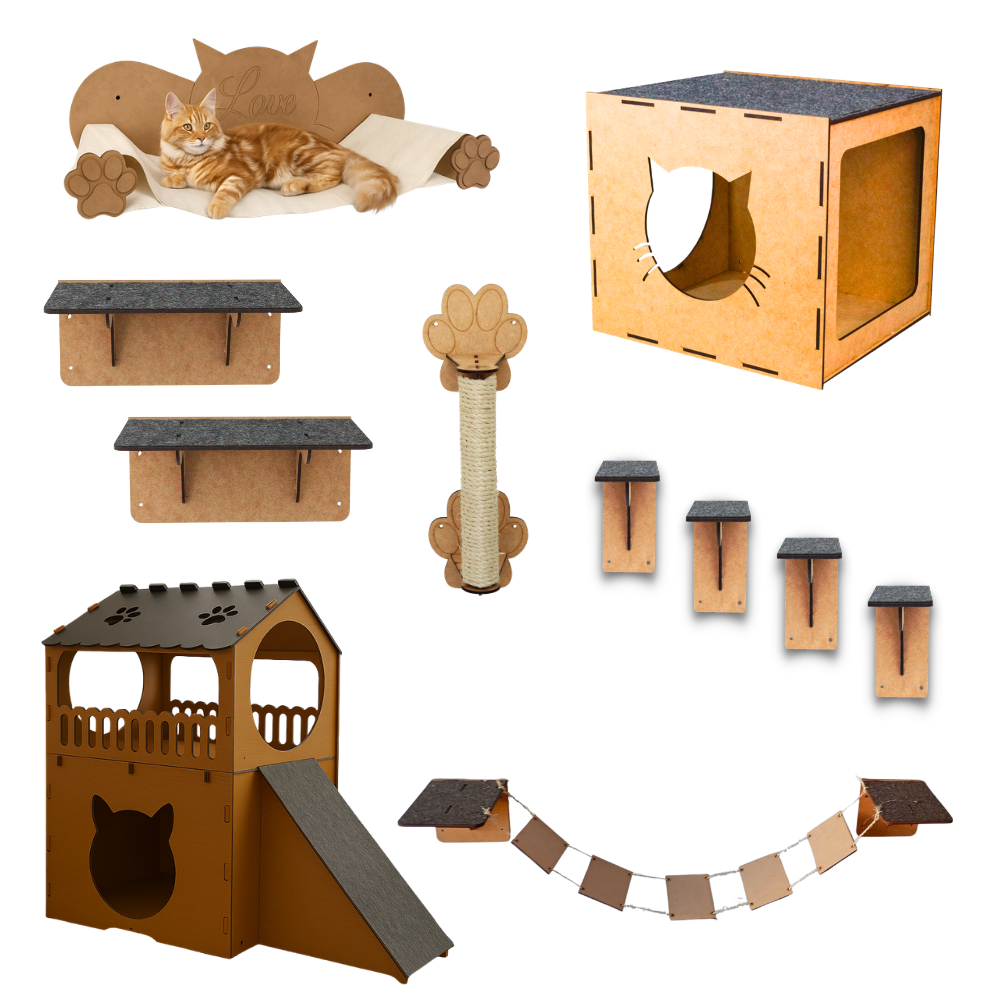 Playground Brinquedo Para Gato 11 Peças Com Casinha Arranhador Casinha Rede Cama