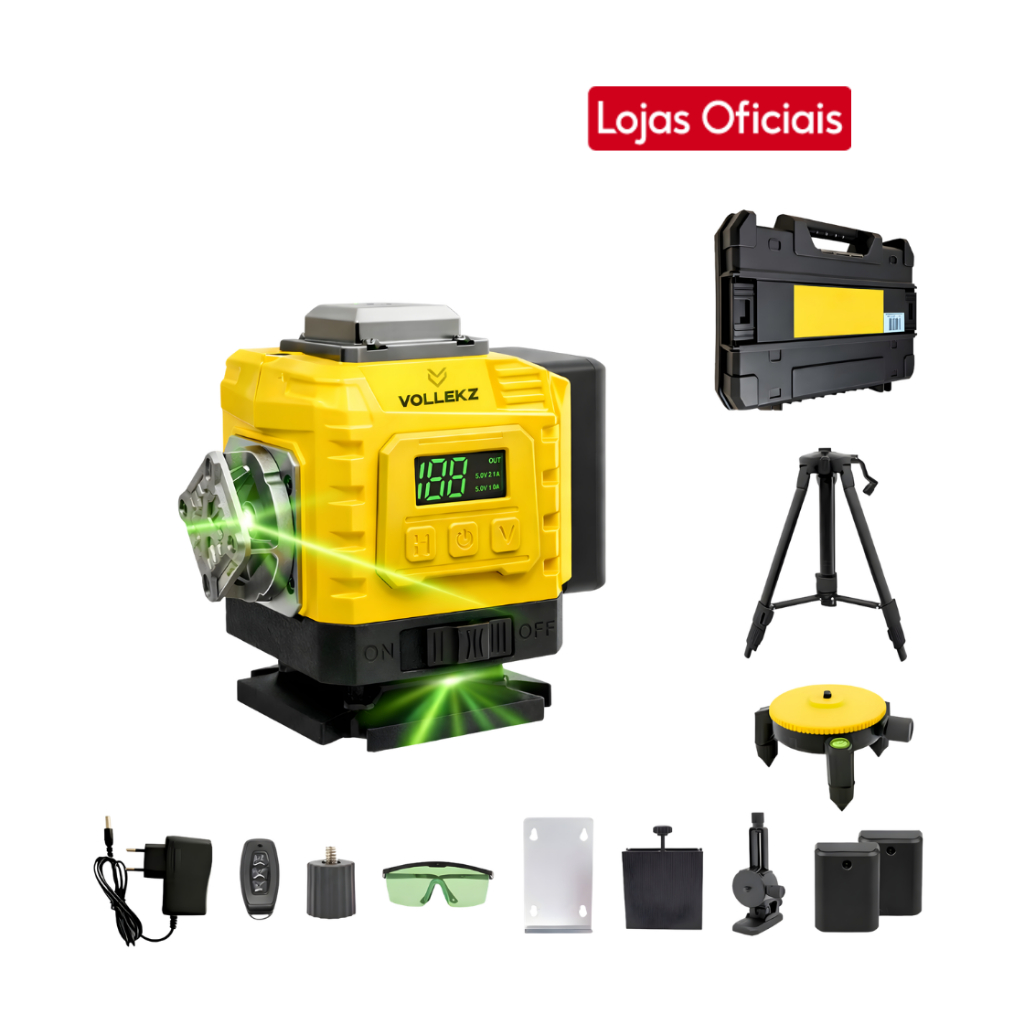 Kit Nível Laser Verde 12 Linhas 4D Vollekz Profissional Autonivelante - Completo c/ Tripé e 2 Bateri em Oferta na Shopee