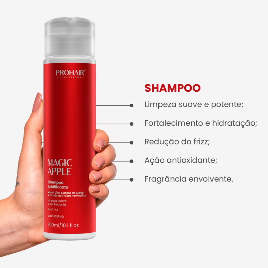 Shampoo Acidificante Magic Apple Prohair Reposição De Massa Capilar