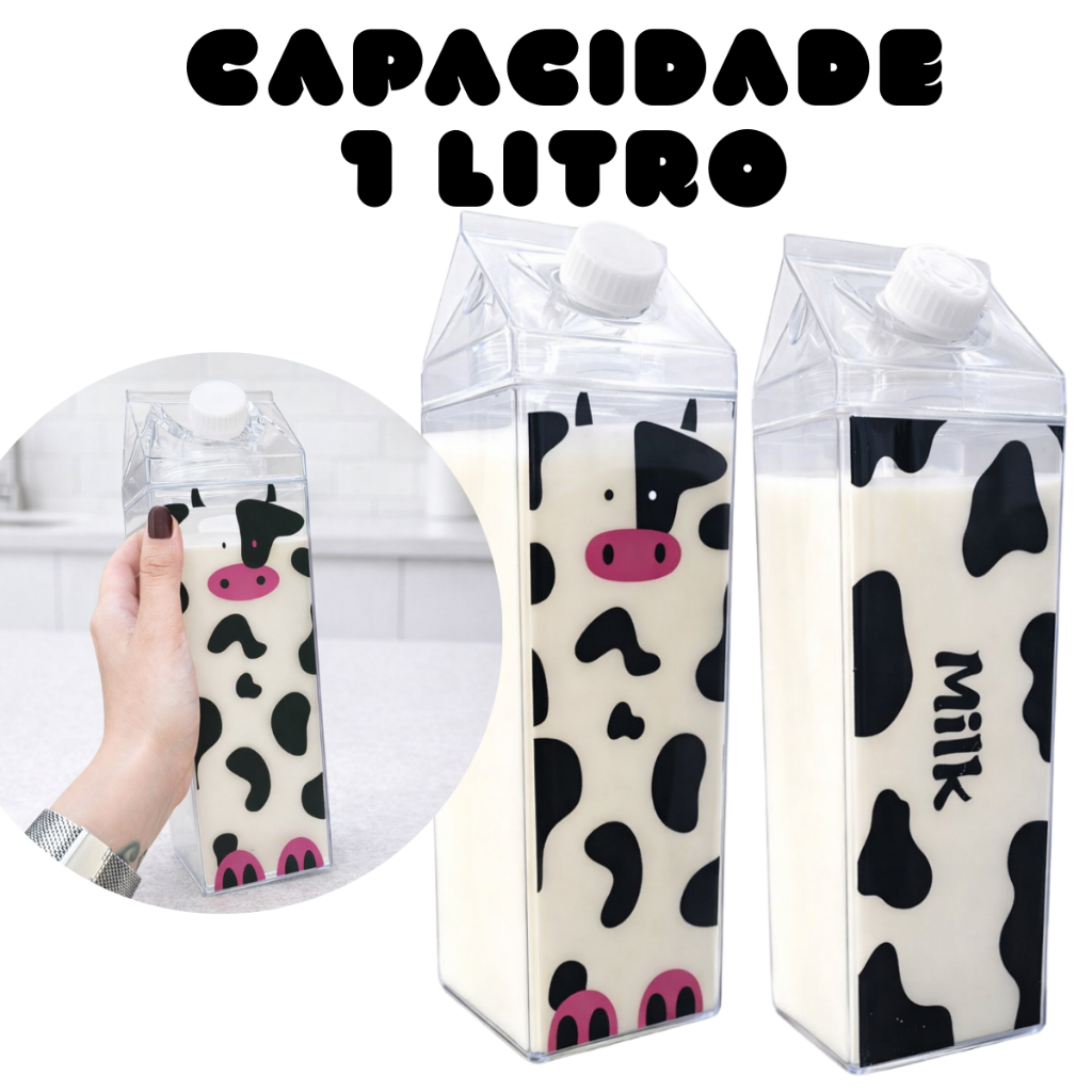 Garrafa Acrílica 1L para Leite Organizador de Geladeira Porta Leite Transparente com Tampa