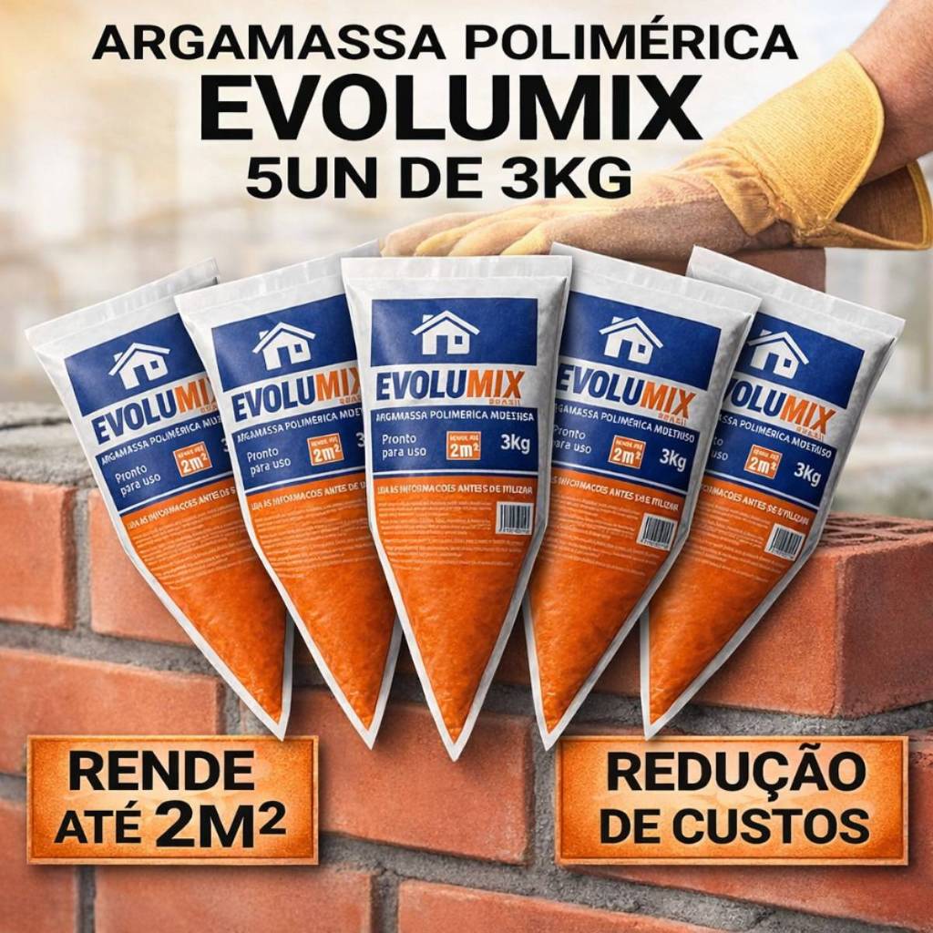Kit 5 Und de 3Kg Argamassa Polimérica 15kg Evolumix Obra Limpa Secagem Ultra Rápida Alta Qualidade