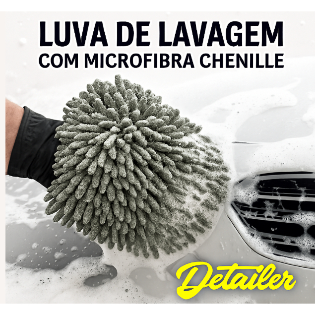 Luva de Microfibra Chenille - Cinza Luva de Tentáculos Para Lavagem Automotiva - 1 Unidade Detailer Mandala