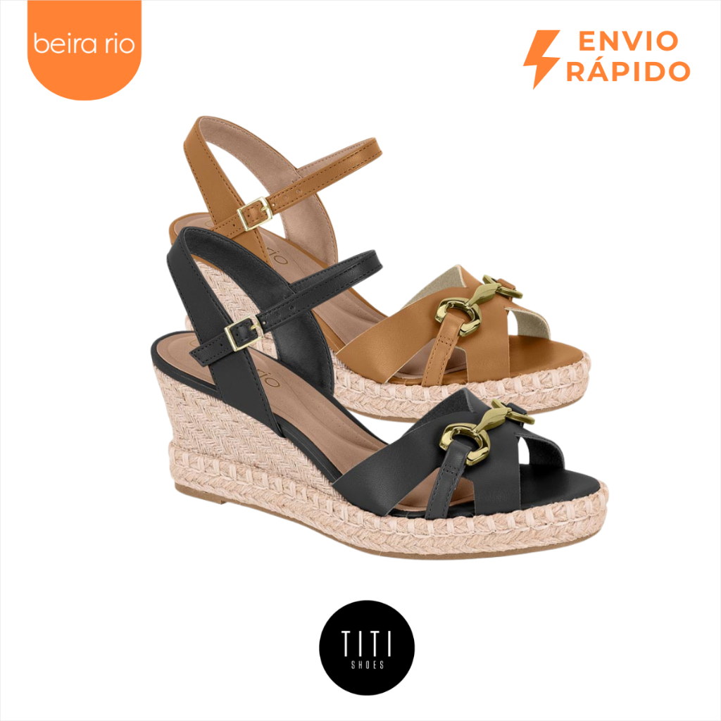 Sandália Anabela Beira Rio Original Salto Sisal Corda Palha Confortável Verão Casual Feminina