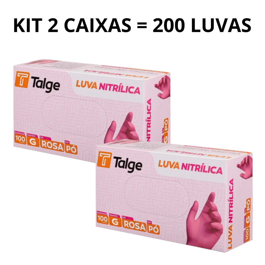 Kit 2 X 100 Caixas Luva Nitrílica Sem Pó Rosa Bebê 200 Unidades PP P M G