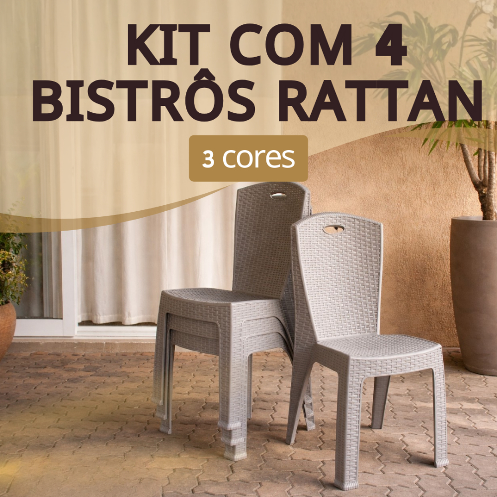 Kit 4 Bistrô Rattan Cadeiras Reforçada Empilhável Escritório Varanda Piscina Salão Área Lazer em Oferta na Shopee