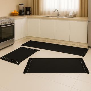 Jogo de Cozinha Passadeira Tear Tapetes 3 Peças Algodão Decorativo