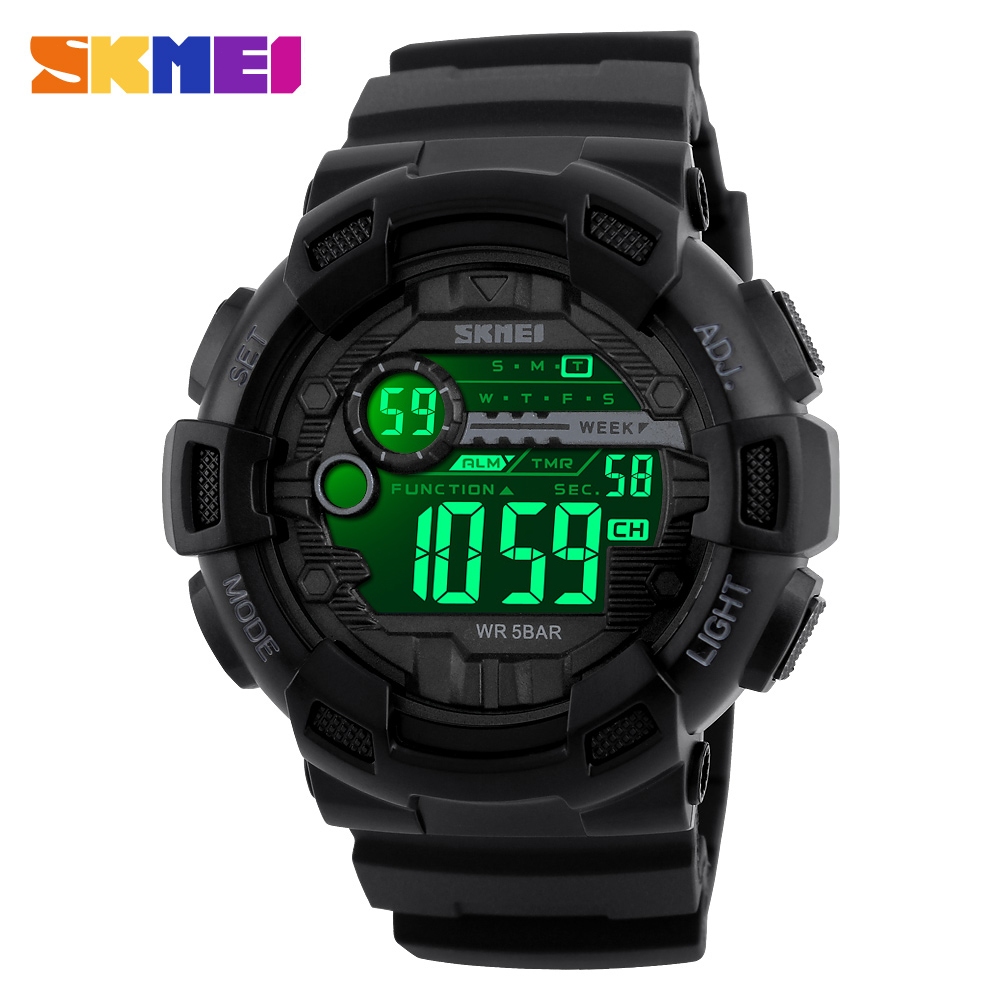 Relógio eletrônico SKMEI 1243BK com visor único, relógio digital à prova d'água, relógio de pulso esportivo preto
