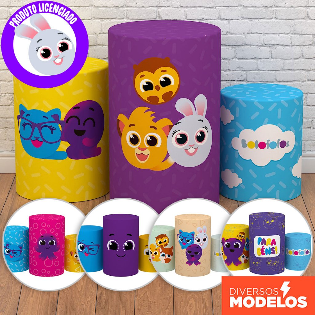 Capa Cilindro Festa Decoração Bolofofos Aniversário Infantil Sublimado Em Tecido - Licenciado