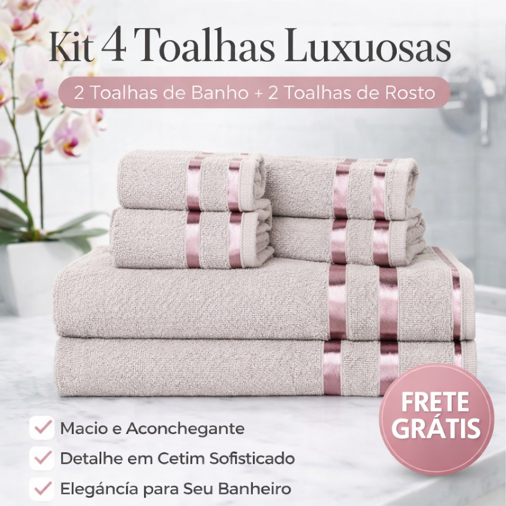 Kit 4 Toalhas Riviera 2 Banho + 2 Rosto Em Algodão 100% Premium
