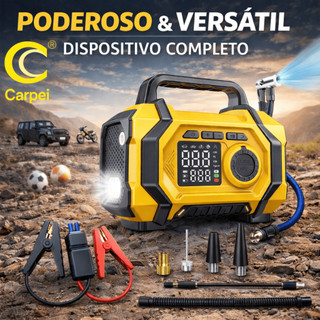 5 em 1 - Auxiliador de Partida Compressor Ar PowerBank Led 8000 mAh 3500 Pa 6 Funções Car…