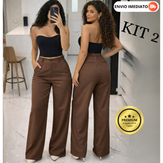 kit 2 Calça Pantalona Alfaiataria Com Bolso Premium Cintura Alta PROMOÇÃO em Oferta na Shopee