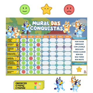 Mural das Conquistas Tema Bluey e Bingo Para Motivação Diária e Estímulo ao Desenvolvimento Infantil em Oferta na Shopee