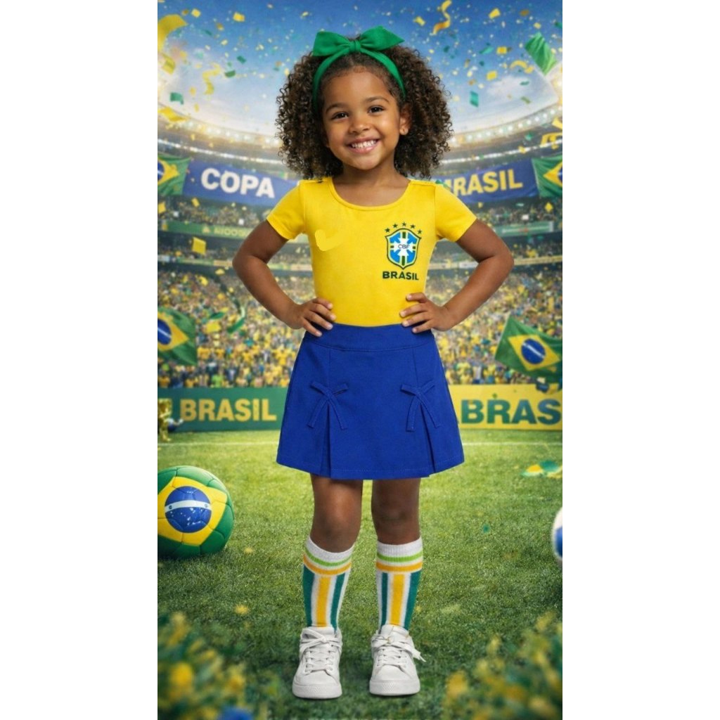 Roupa Infantil Menina Brasil – Body em Suplex e Short Saia