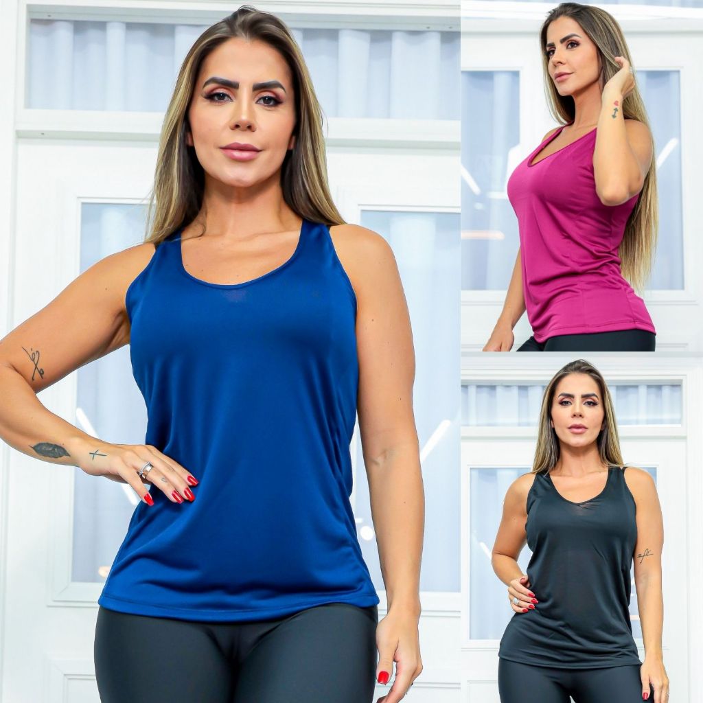 Camiseta Regata Academia Feminina Dry fit Furadinho Secagem Rápida Gola Em U Tecido Fresco Promoção em Oferta na Shopee