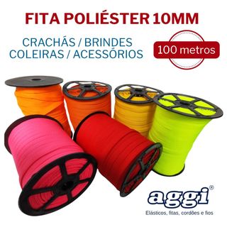 Fita Poliéster Acetinada Colorida para Crachá Cobre Golas Coleira de Gato Lisa Neon Cores AGGI 10mm