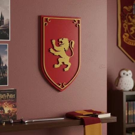 Quadro Harry Potter Grifinória Potter 3D Decoração Quarto Sonserina Lufa-Lufa Bandeira Brasão 31cm
