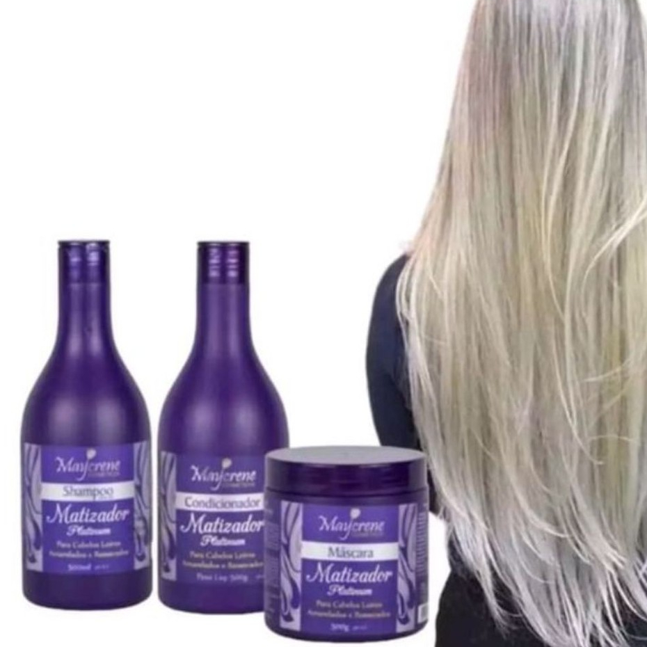 Kit Shamp + Cond + Masc Matizador Platinum Loiro Grisalho Branco Maycrene Pronta Entrega em Oferta na Shopee