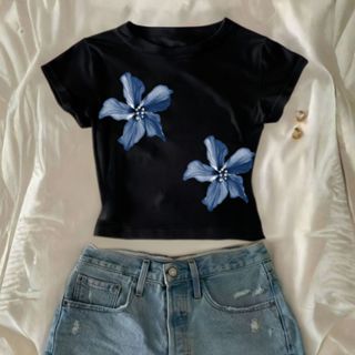 Cropped Slim Feminino Estampa De Verão Estilo Y2k Vintage Tecido Leve De Algodão em Oferta na Shopee