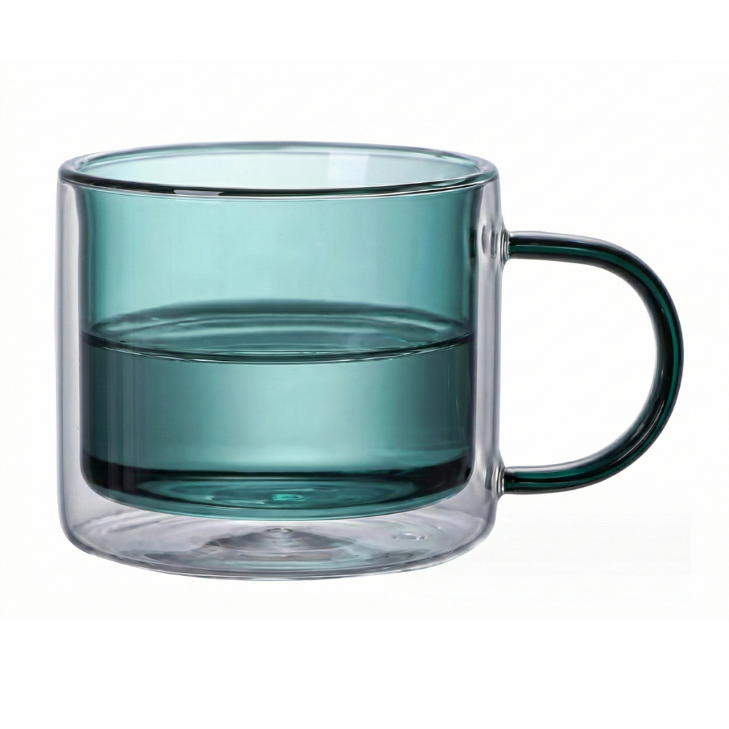 Caneca Parede Dupla 250ml Isolamento Térmico Verde Decoração Luxo Casa
