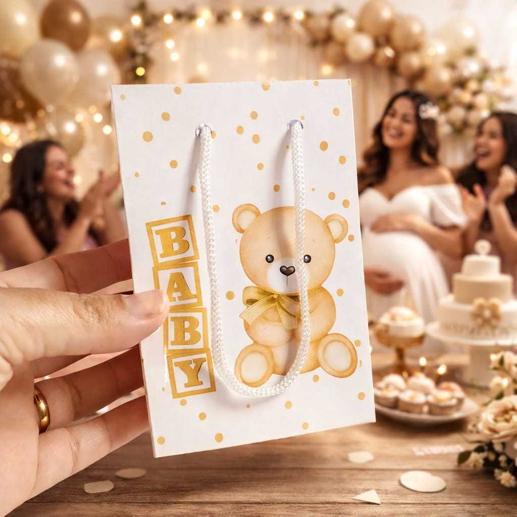 Sacolinha Lembrancinha Personalizada Chá Bebê Ursinho Dourado Neutro- Chá Revelação PEGUE E MONTE em Oferta na Shopee