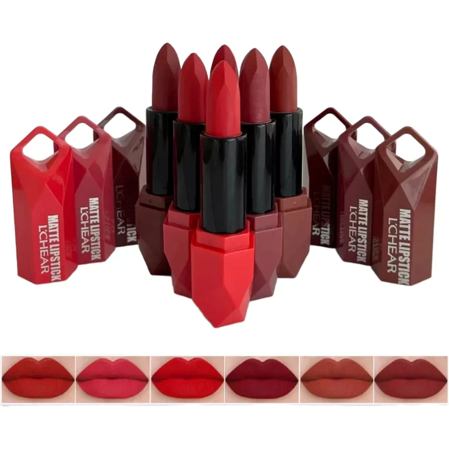 Kit com 6 Batons Vermelhos Matte L’CHEAR | Acabamento Fosco, Alta Pigmentação e Longa Duração