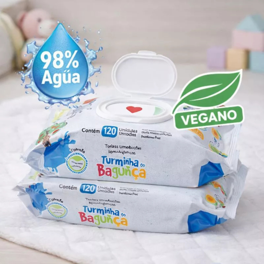 Kit 5 Pacotes Toalhas Umedecidas TURMINHA DA BAGUNÇA 120 folhas - 19x13cm com tampa