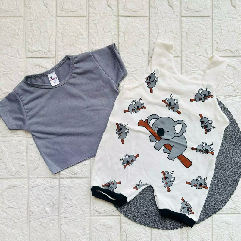 Macacão Jardineira + camiseta para Bebê menino Coala estiloso verão calor boyzinho