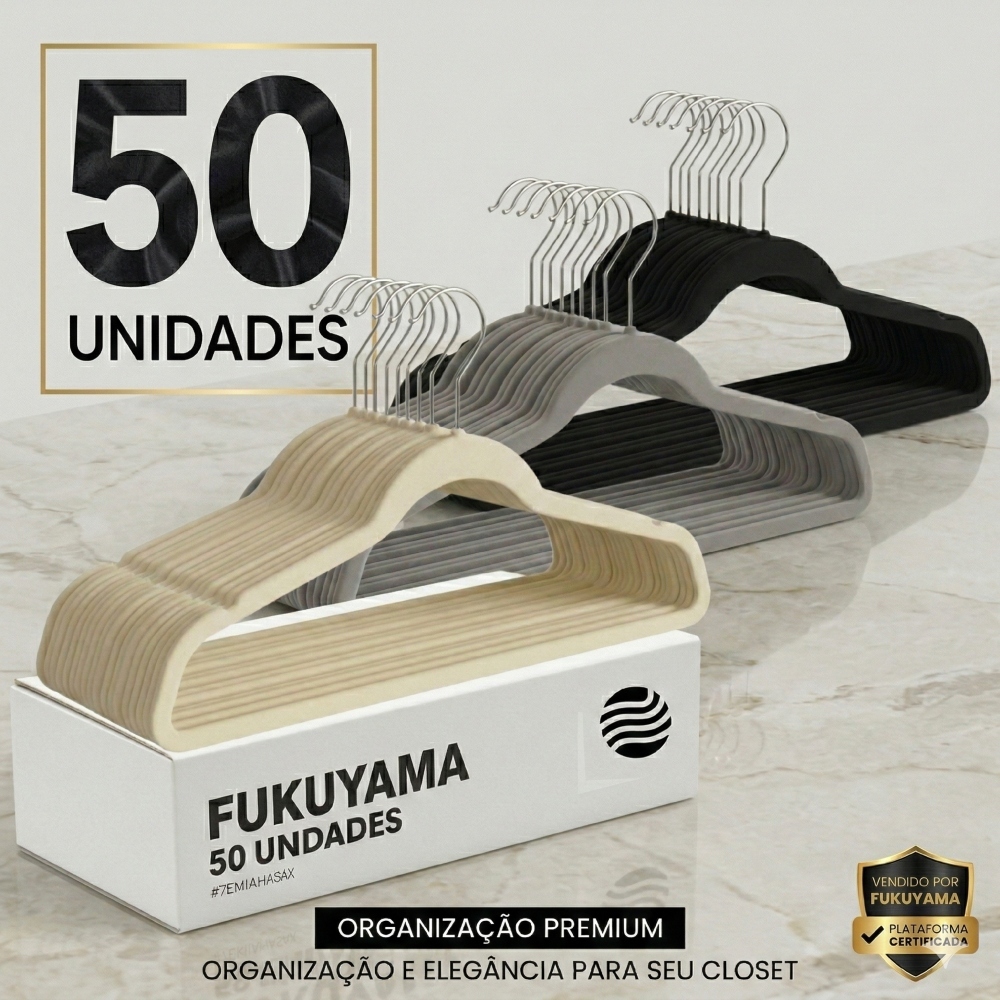 KIT 50 CABIDES DE VELUDO ANTIDESLIZANTE PREMIUM FUKUYAMA Com Gancho Giratório 360° ESCOLHA A COR em Oferta na Shopee
