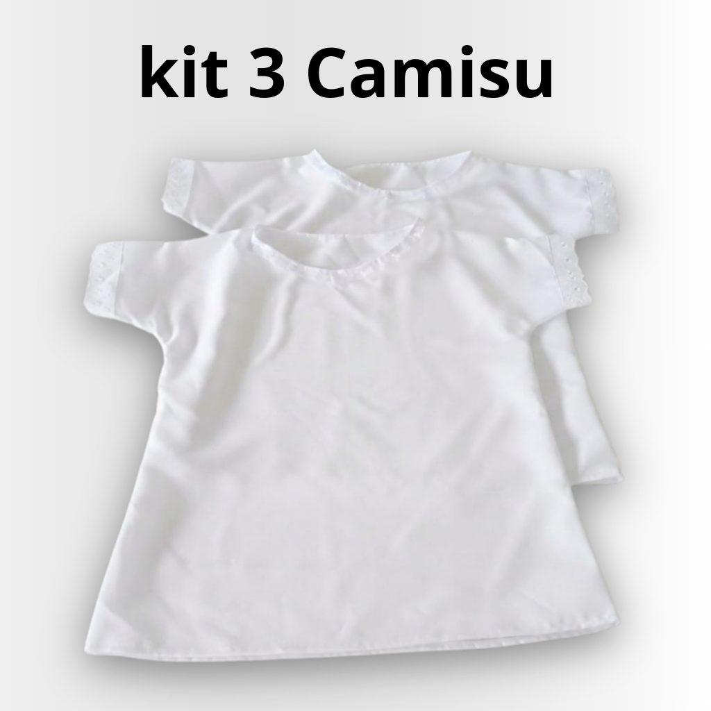 Kit com 3 Camisu Feminino Bata Ração Umbanda e Candomblé Tecido Oxford Branco Roupa de Santo