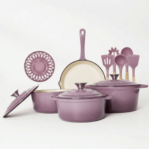 Conjunto de Panelas de Ferro Fundido Esmaltado 10 Peças - Frigideira e Panelas Antiaderentes