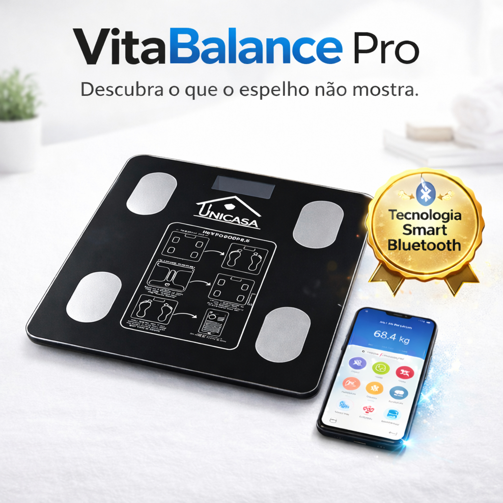 Balança Digital Bioimpedância Corporal Inteligente Bluetooth VitaBalance Pro – com App