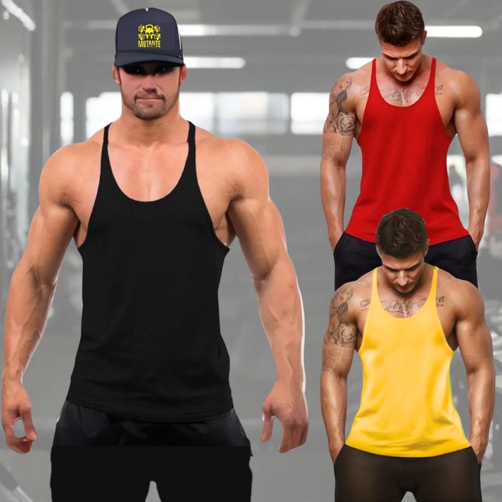 Kit 3 Camisa Regata Masculina Camiseta Básica Lisa Cavada Academia