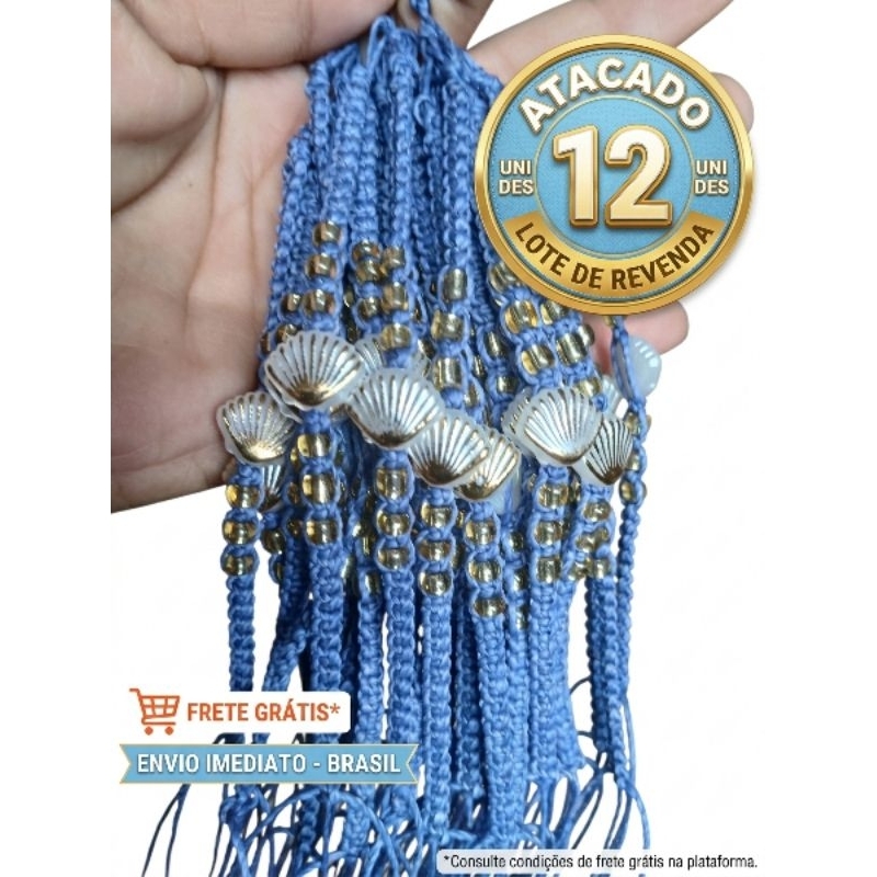 ​Kit 12 Pulseiras Macramê Atacado - Tornozeleira com Miçangas e Búzio/Concha - Revenda, Brinde e Lembrancinhas