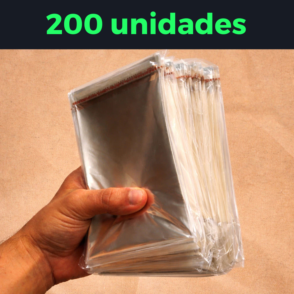 Embalagem Plástica Transparente 200 Unidades Saco com Fita Adesiva Saquinho Transparente Adesivo