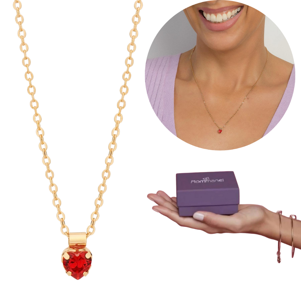 Colar Rommanel Ponto De Luz Original Feminino Pedra Vermelha Ou Branca 532428