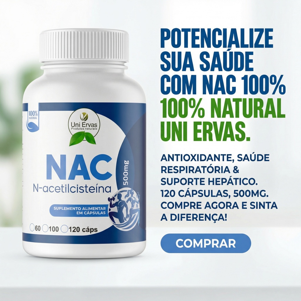 SUPLEMENTO NAC N-Acetil L-Cisteína ANTIOXIDANTE, DETOX, IMUNIDADE e SAÚDE DO FIGADO 12O CAPS 500MG