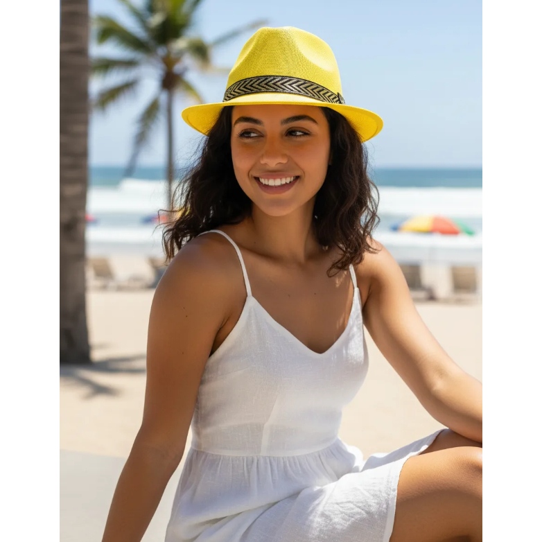 Chapéu Estilo Panamá Malandro AMARELO para Sambista Samba Carnaval Fantasia Praia Piscina e Balada em Oferta na Shopee