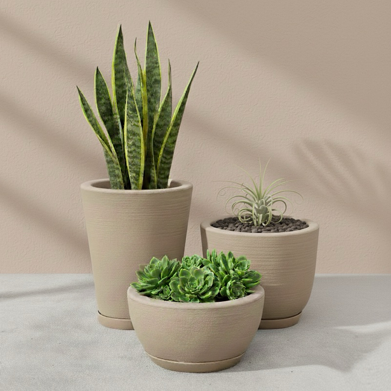 Kit Com 3 Vasos Decorativo de Planta Escovado Polietileno Com Prato Cone + Bojo + Bacia em Oferta na Shopee