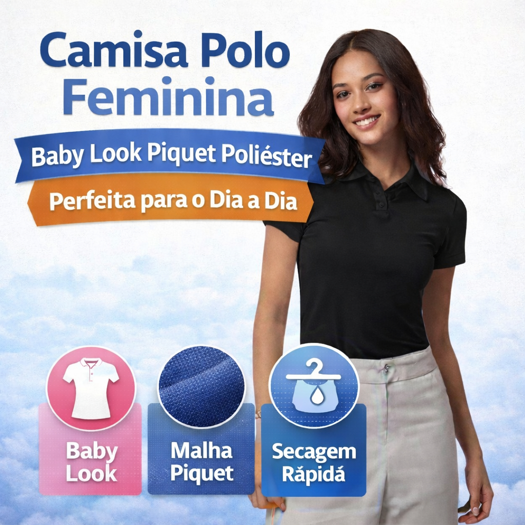 Camisa Polo Feminina Baby Look Piquet Premium
