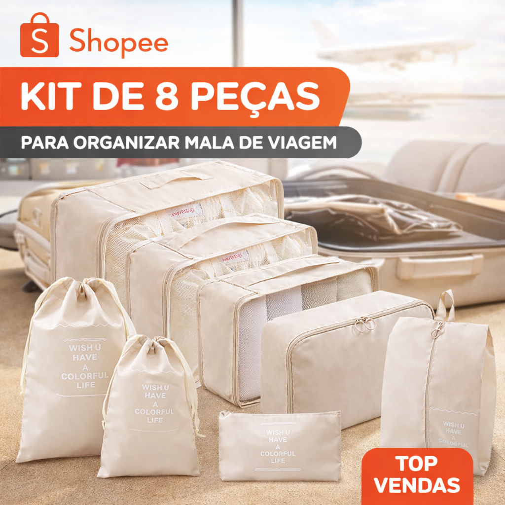 Kit 8 Peças Organizadoras De Viagens Conjunto Organizador de Bagagem Para Malas e Bolsas