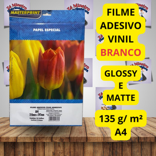 Vinil Adesivo Branco 135g A4 para Impressão Jato de Tinta Brilho e Fosco