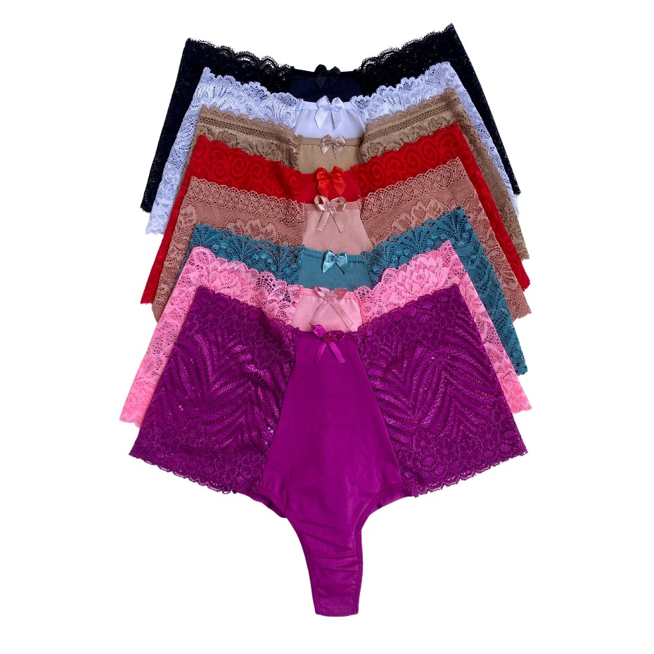 Kit Calcinha Fio Duplo Plus Size Cintura Alta Renda Lateral Conforto