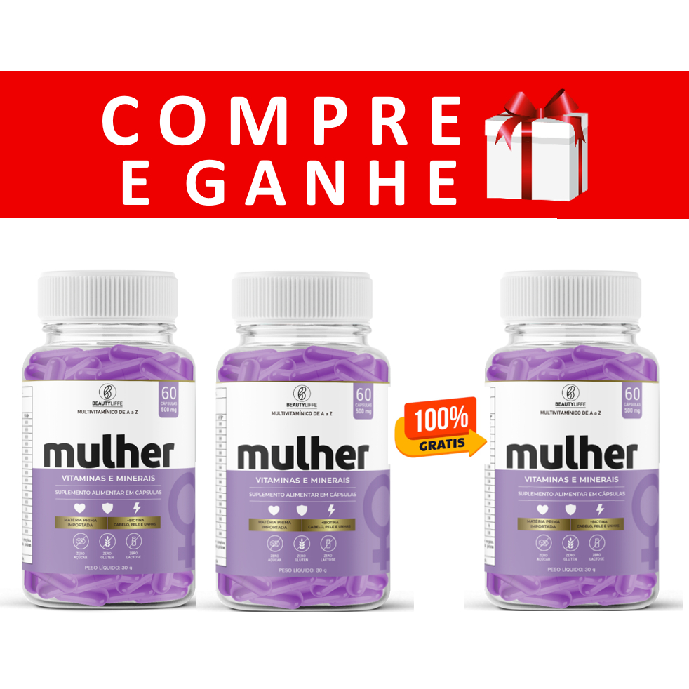 Compre 2 e Leve 3 Multivitamínico MULHER de A a Z + Biotina - Contém 60 caps. 500mg Beauty Liffe