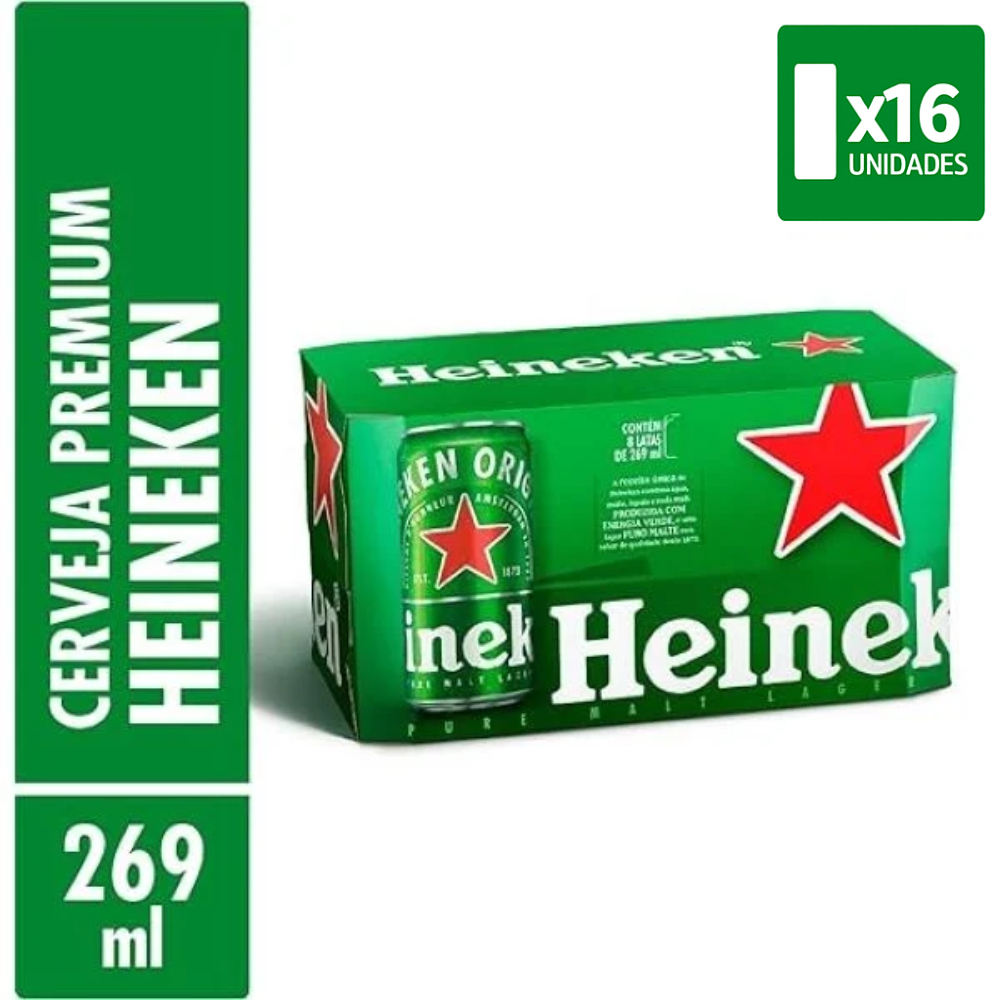 Cerveja Heineken Lata 269ml - 16 Unid. em Oferta na Shopee