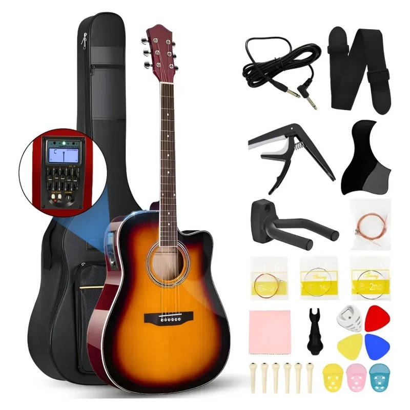 Kit Violão Eletroacústica P/iniciante Com Afinador+acessório de Acústico 38 Polegadas - Ideal para Prática Iniciantes In
