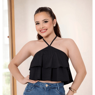Cropped Estilo Blusinha Com Babados e Amarração Moda Juvenil 12 a 14 anos em Oferta na Shopee